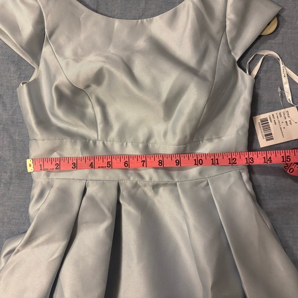 NWT Alfred Sung Satin Twill Mist Cap Sleeve Light Blue Dress Dessy Bridesmaid - Picture 7 of 11